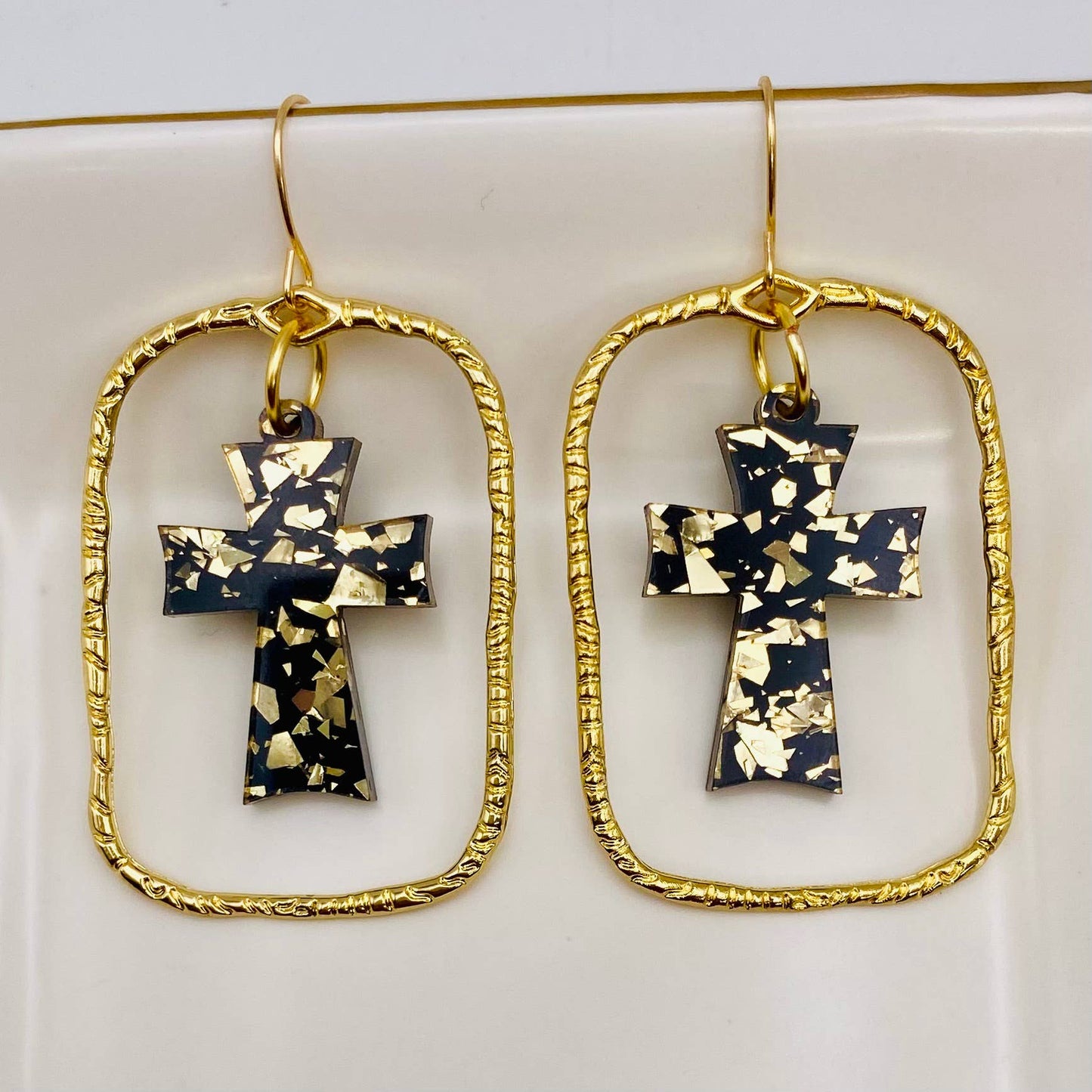 Twilight Textured Gold Cross Earrings