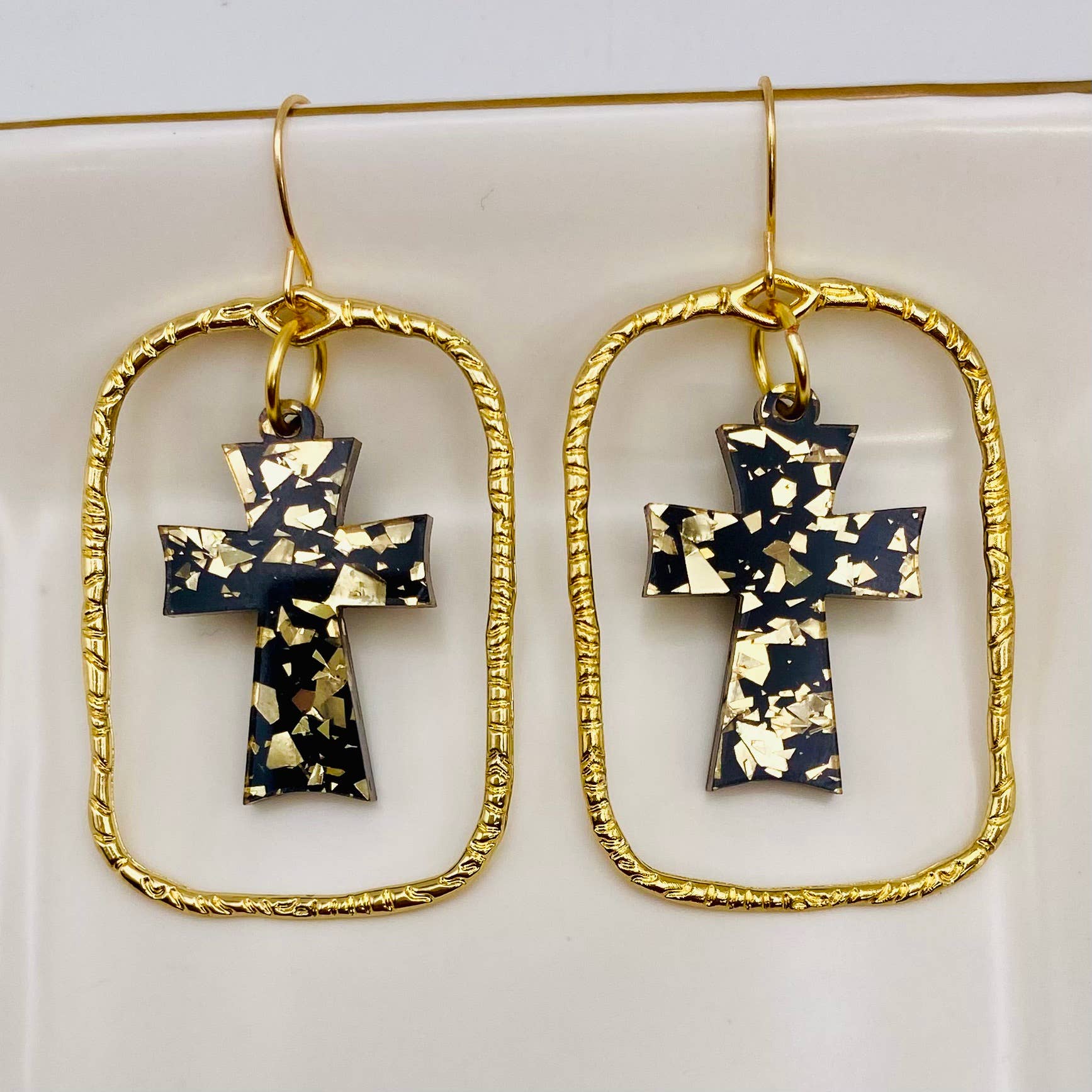Twilight Textured Gold Cross Earrings