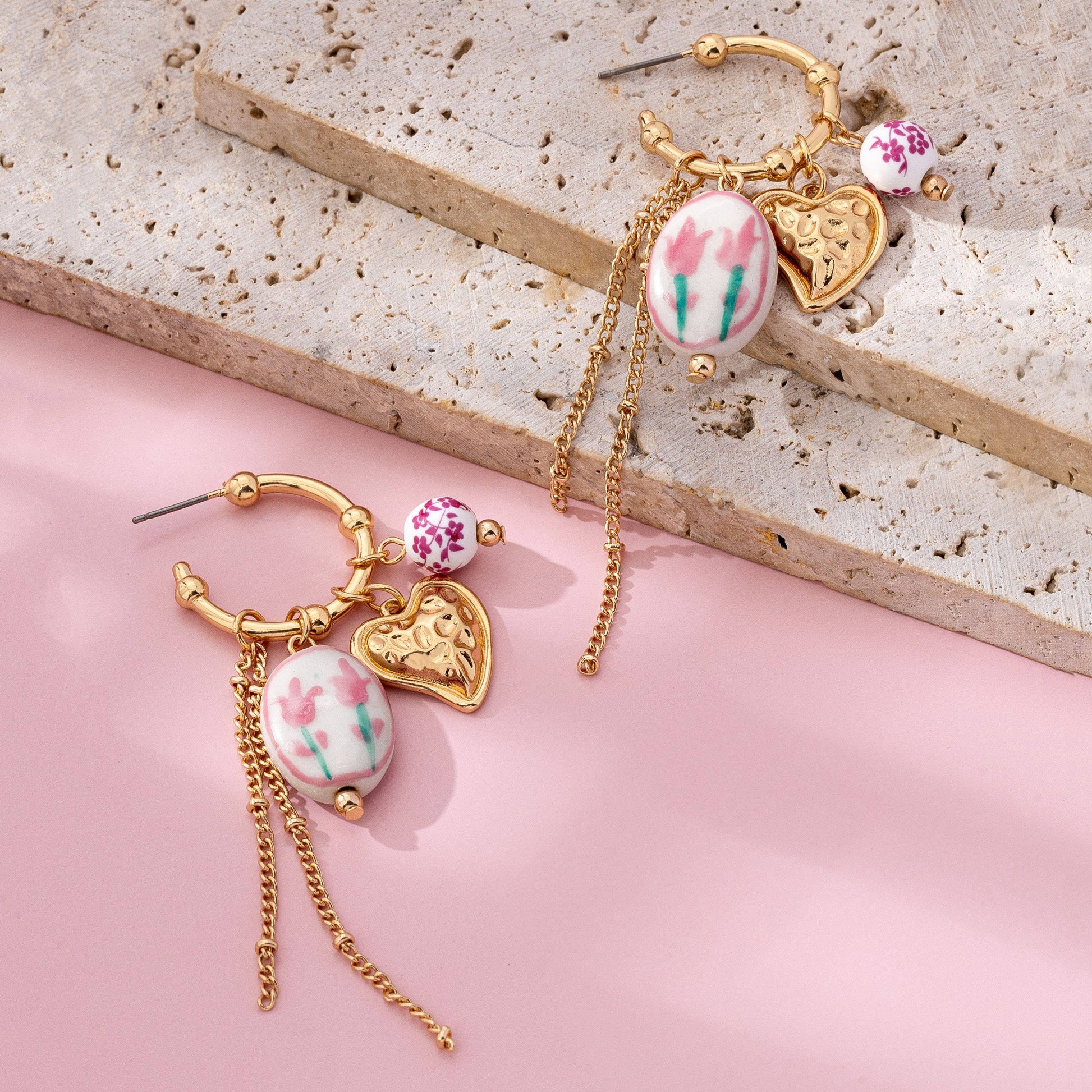 Chinoiserie Floral Charm Hoop Earrings