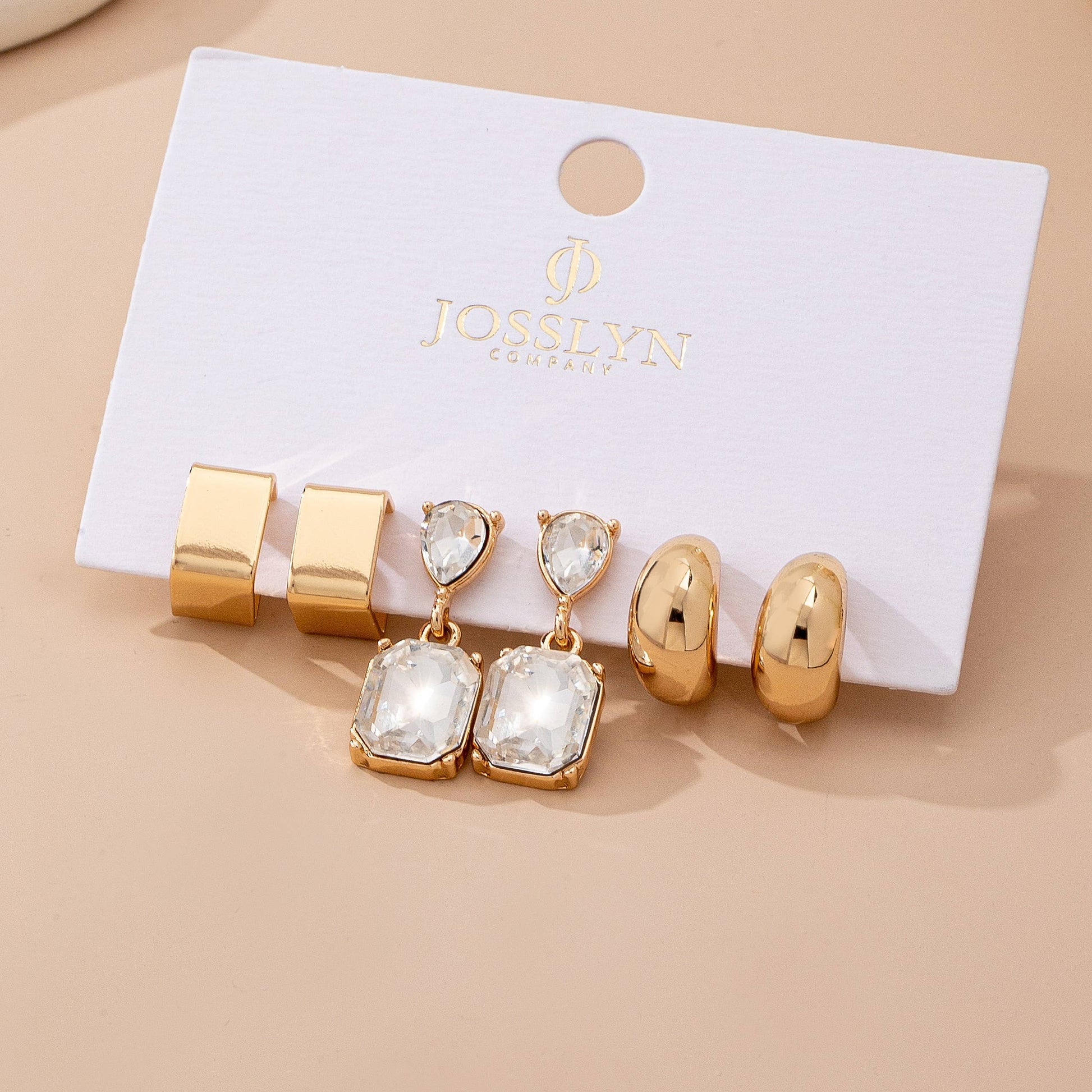 Trio Square Crescent Huggies & Crystal Drops