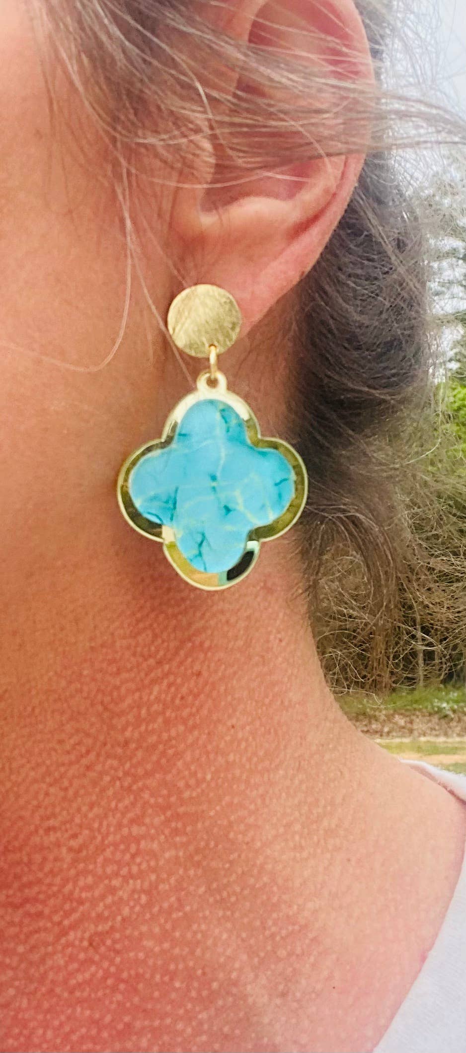 GEO FLOWER STRAWBERRY SWIRL AND GOLD EARRINGS