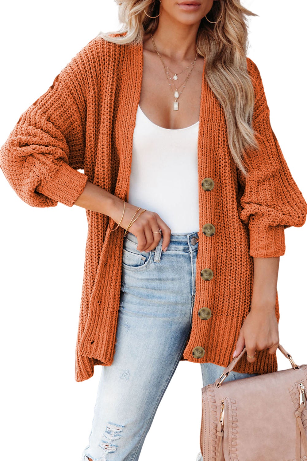 Harvest Glow Chunky Knit Button-Up Cardigan