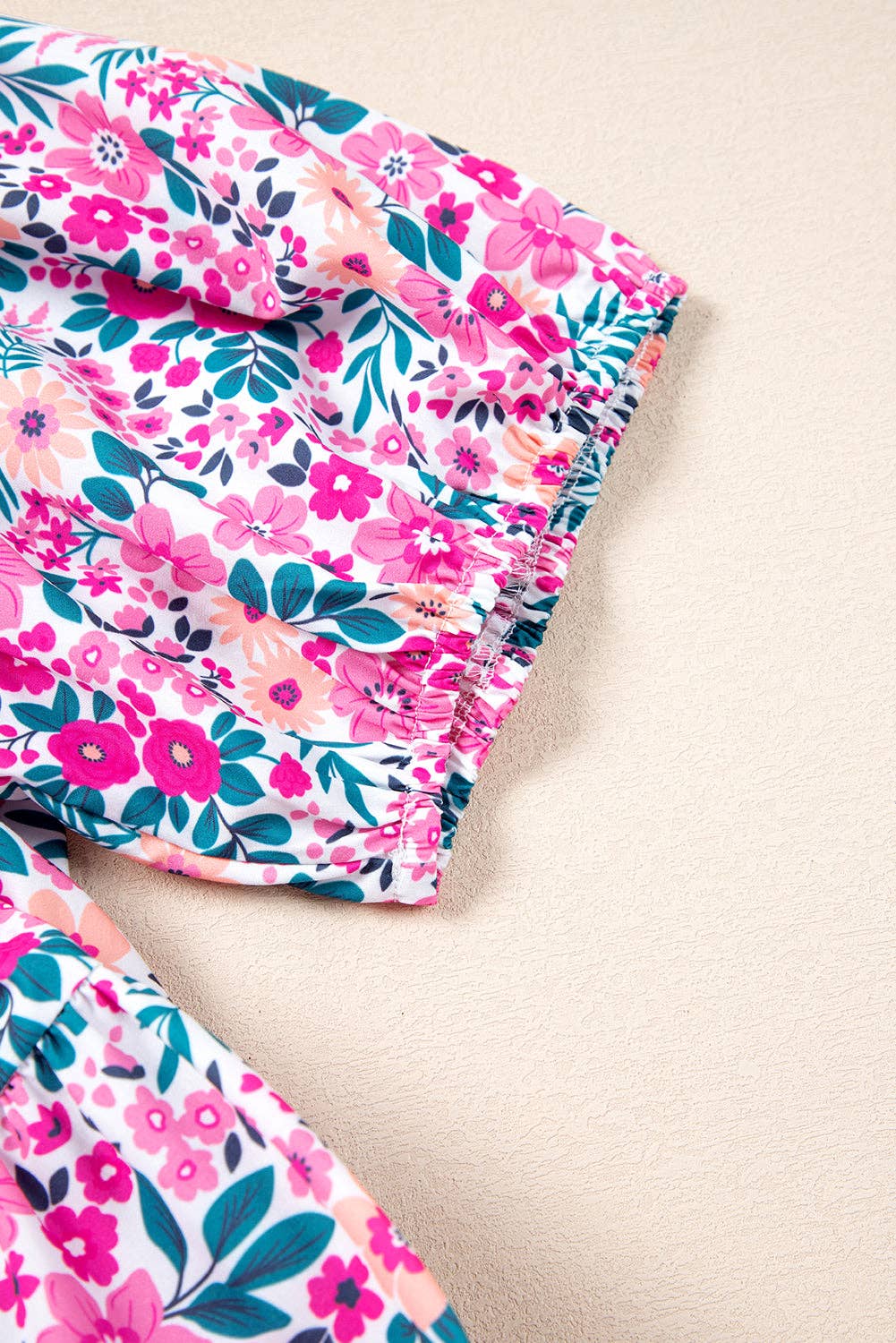 Pink Floral Half Button Short Puff Sleeve A-line Dress