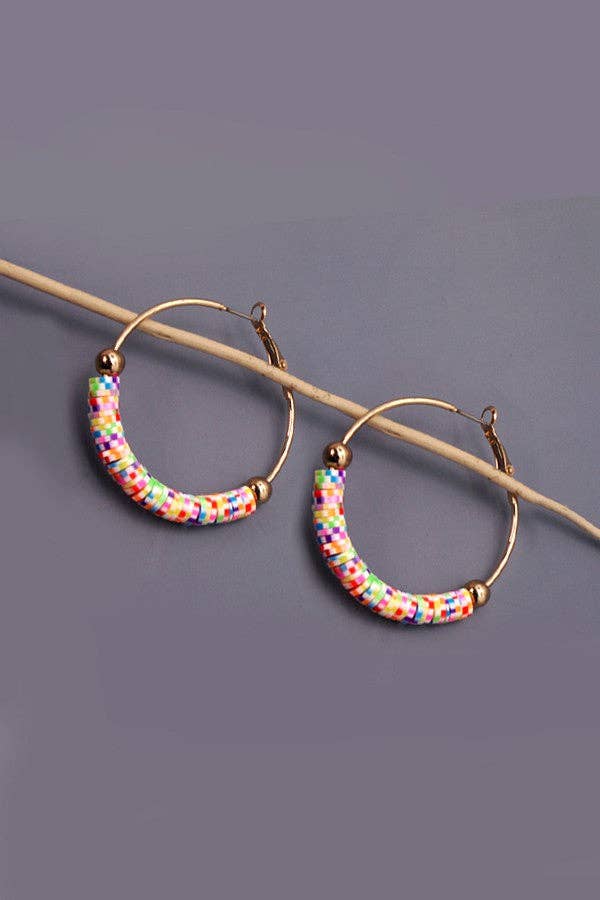 COLORFUL HEISHI CLAY BEADED HOOP EARRINGS