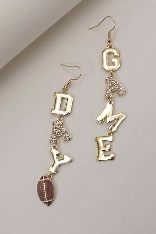 Game Day Football Rhinestone Gold Drop Earrings