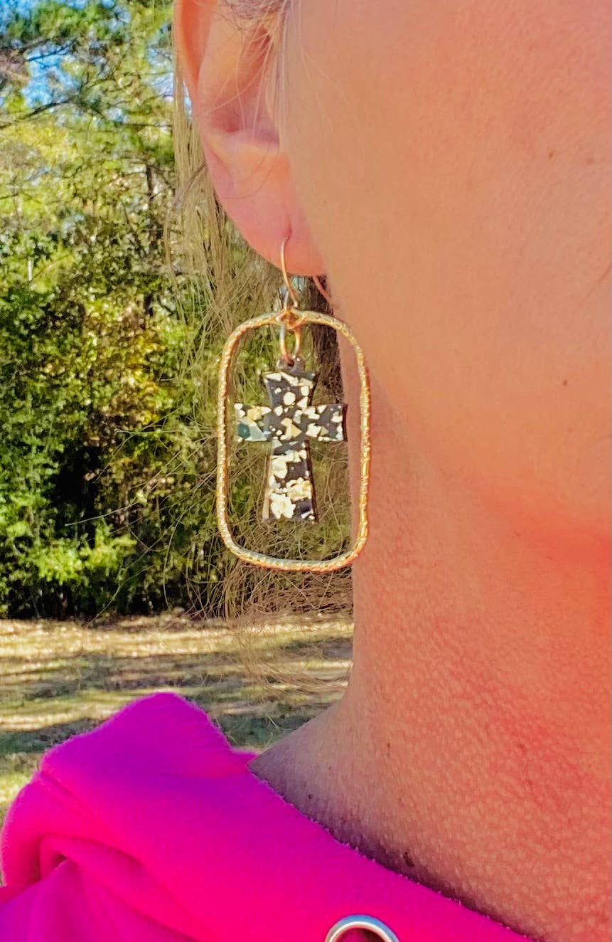 Twilight Textured Gold Cross Earrings