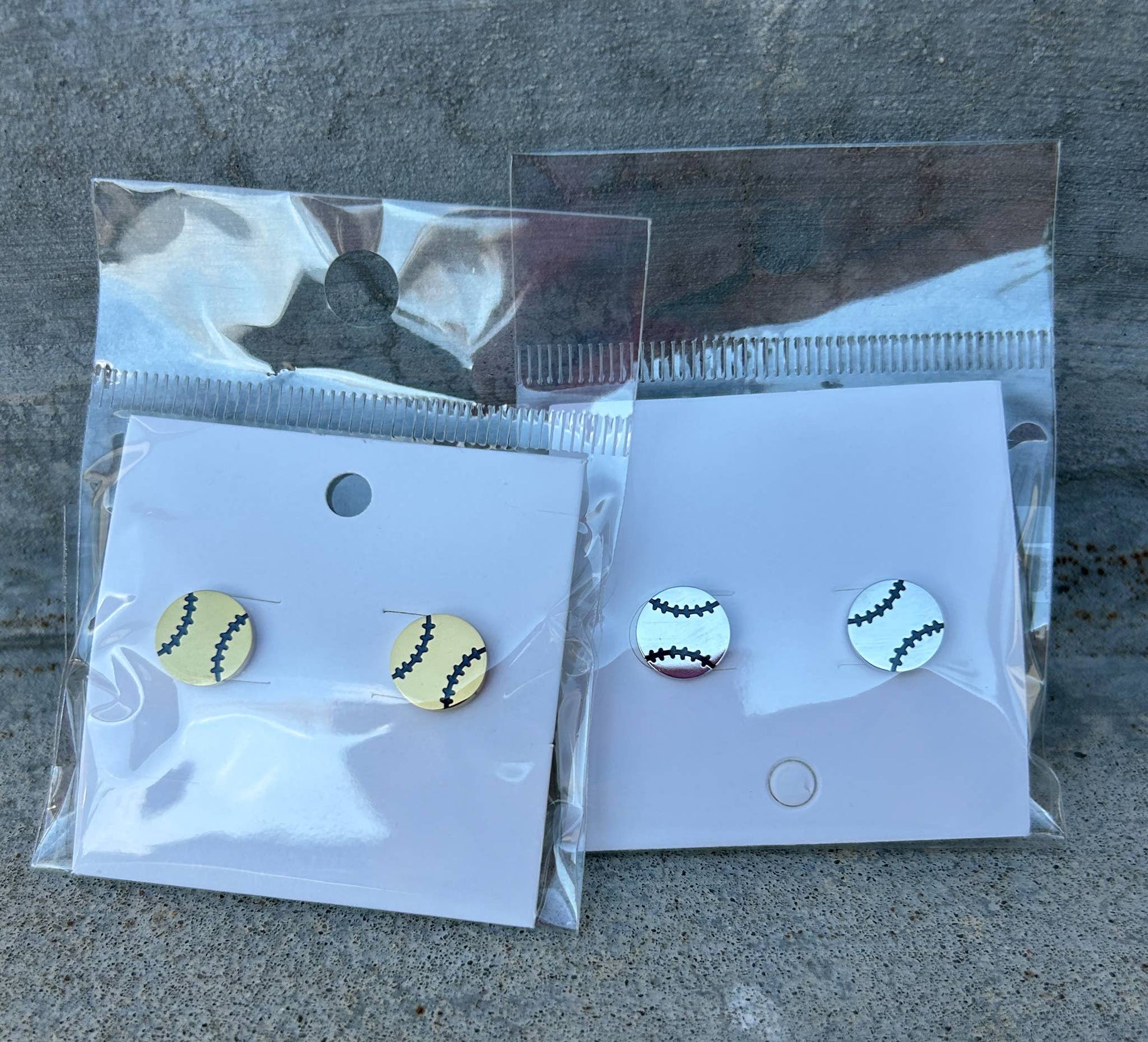 Baseball or Softball Stud Earrings in Gold