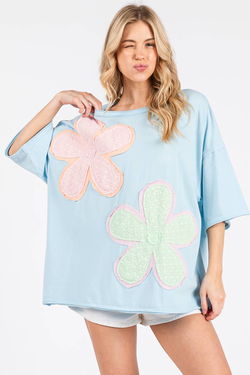 WASHED FLORAL PATCHWORK OVERSIZED TEE