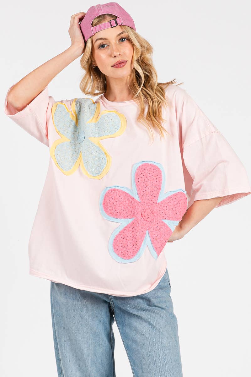 WASHED FLORAL PATCHWORK OVERSIZED TEE