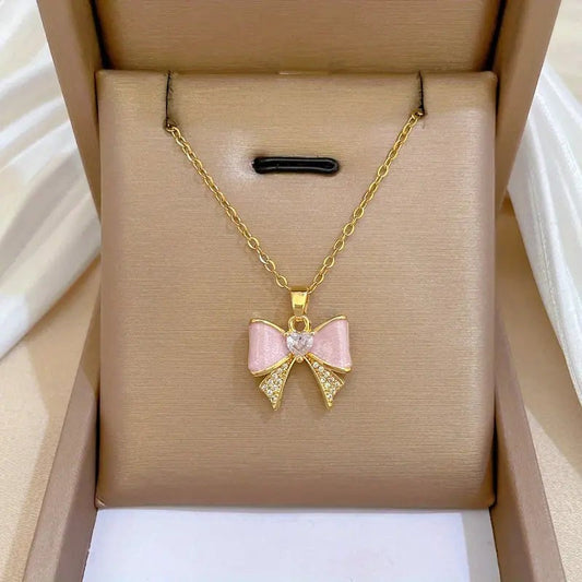 Pink Bow Pendant Necklace