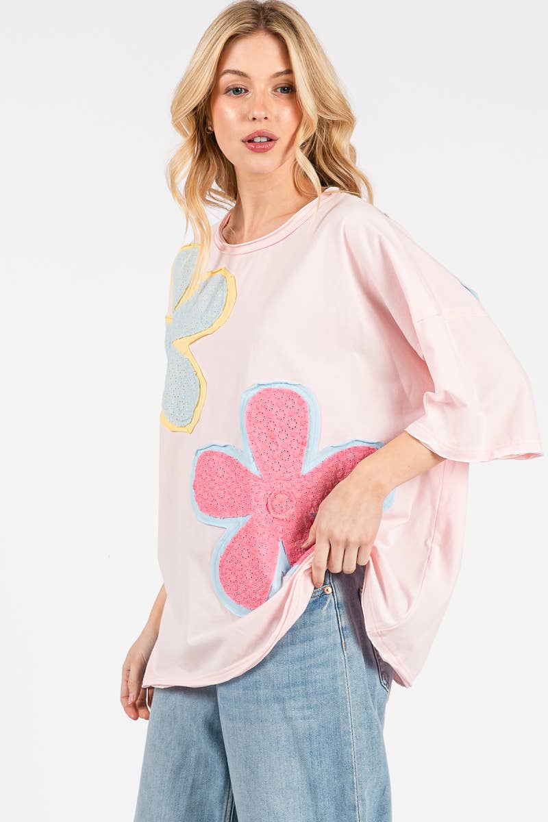 WASHED FLORAL PATCHWORK OVERSIZED TEE
