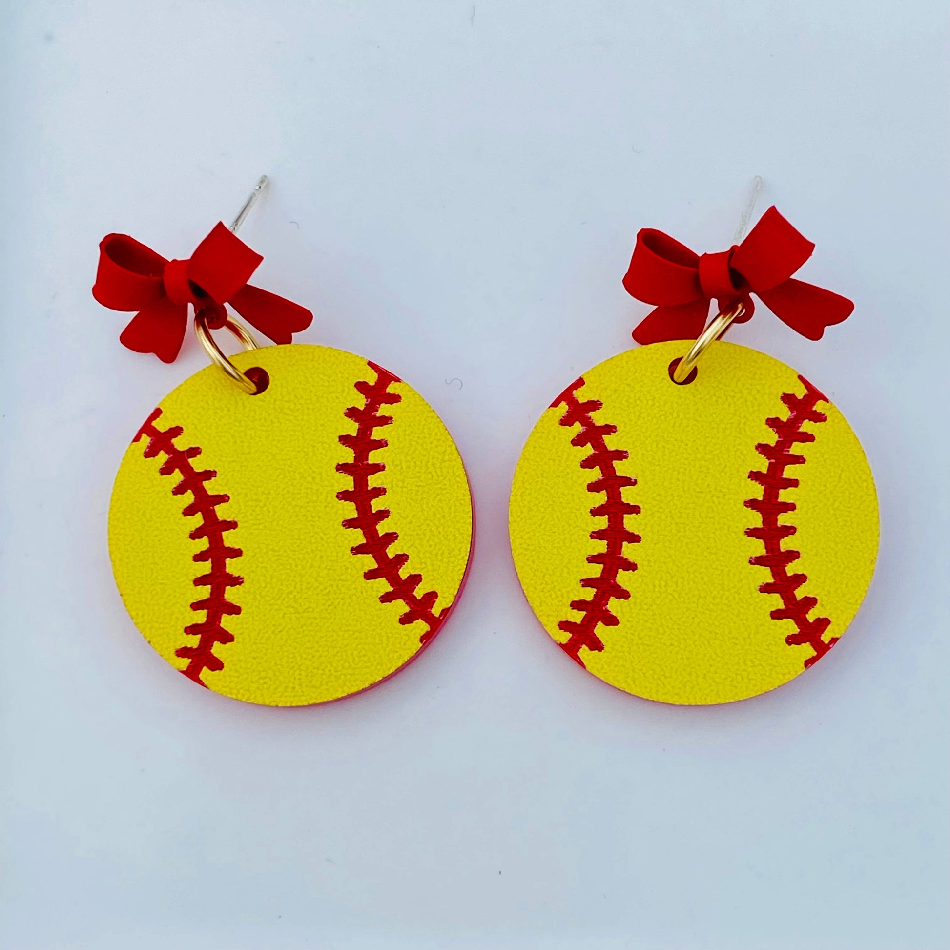 Softball Game Day Drop with Red Bow Earrings