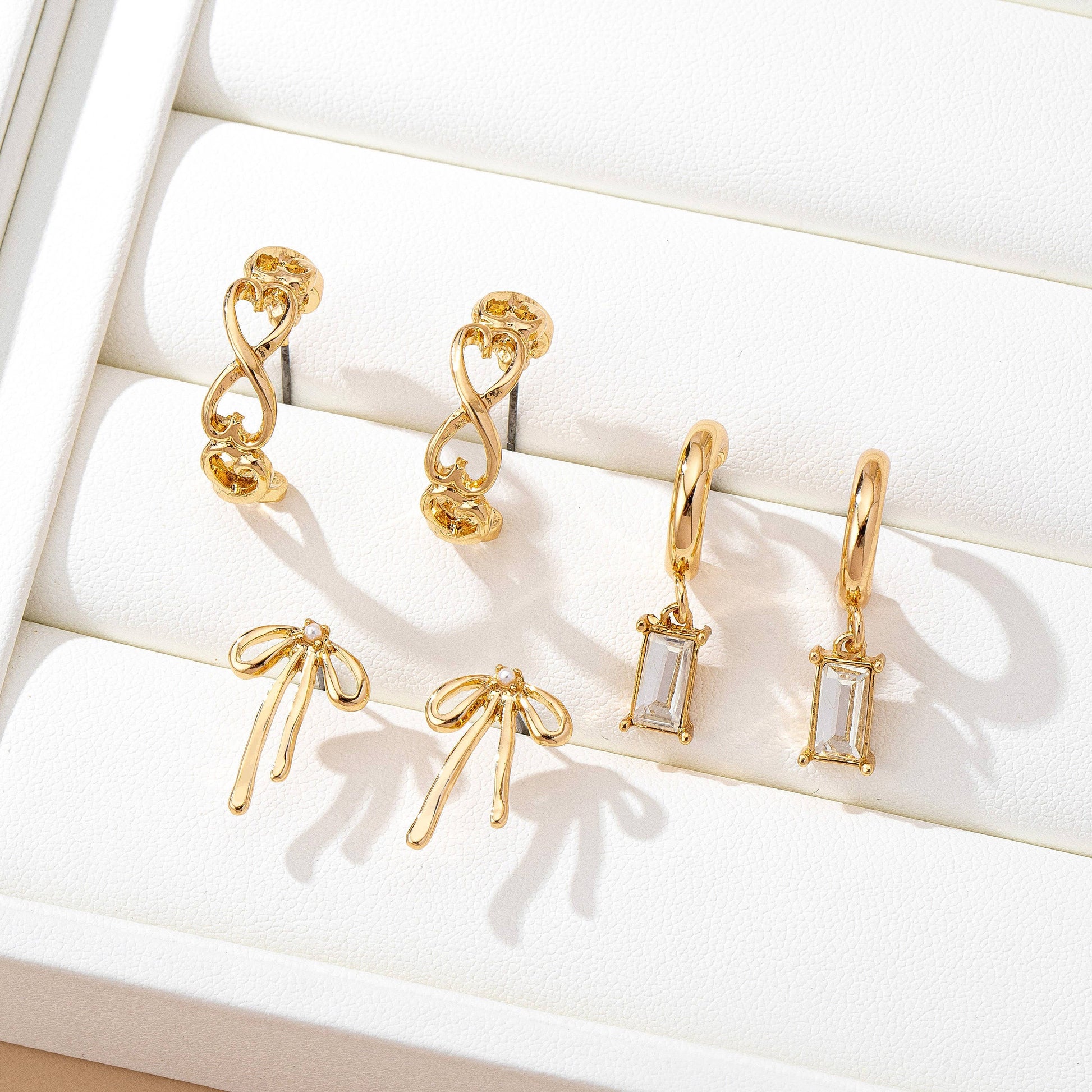 Baguette Stone Hoop, Bow Trio Earring Set