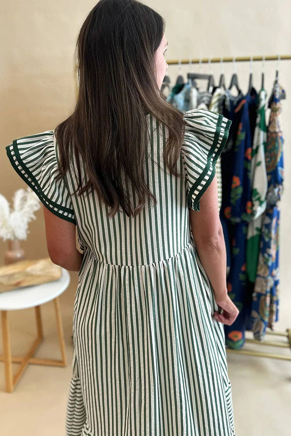 Stripe Double Ruffled Short Sleeve Dress