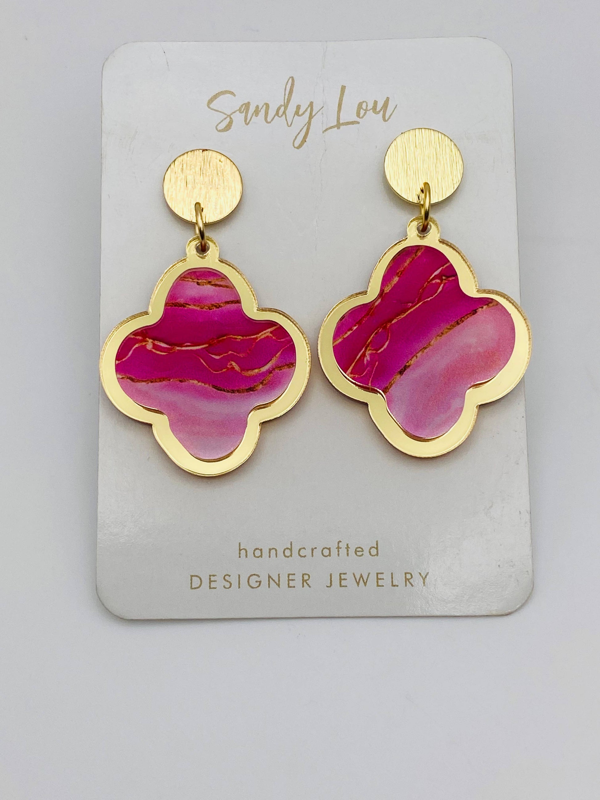 GEO FLOWER STRAWBERRY SWIRL AND GOLD EARRINGS