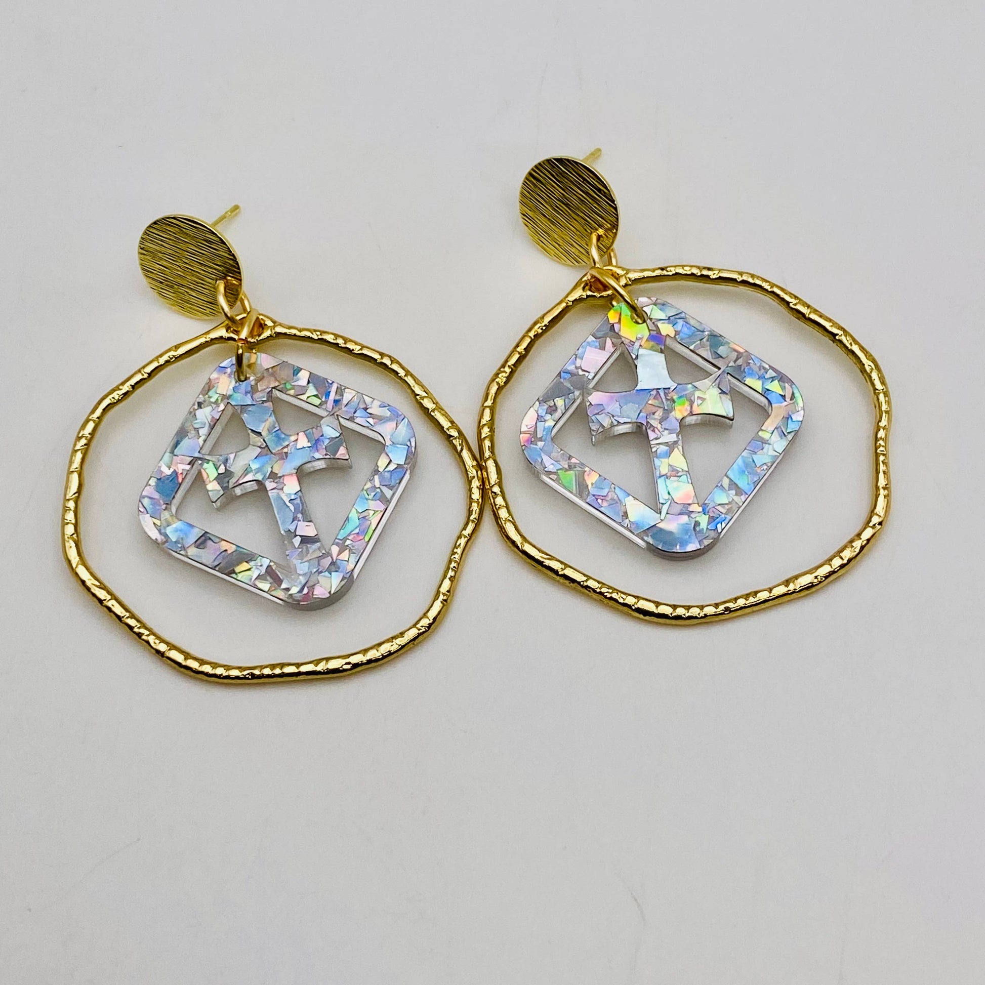 Iridescent Faith Cross Hoop Earrings