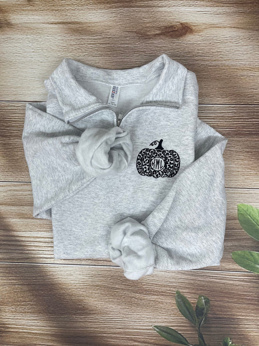 Monogram Pumpkin Cozy Quarter-Zip – Ash Grey