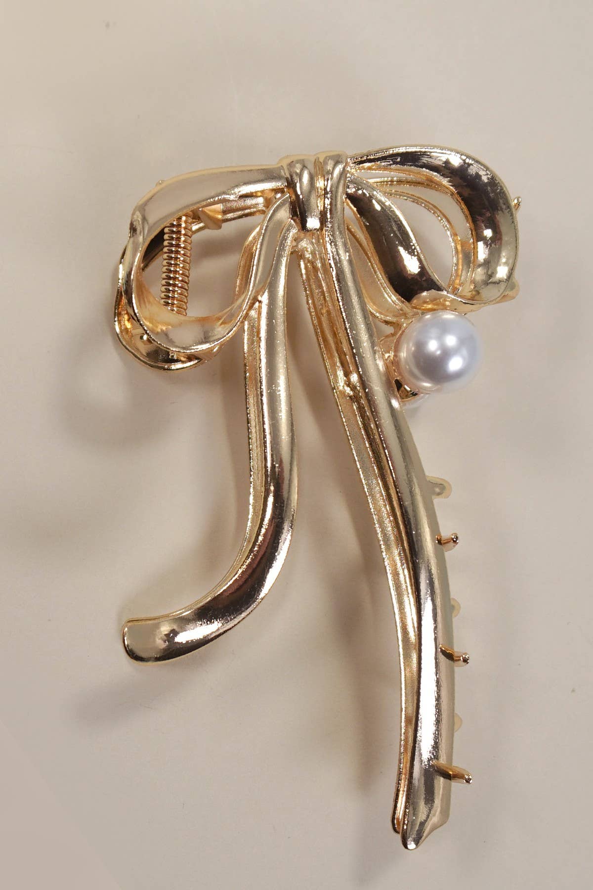 XTRA LARGE GOLD BOW PEARL HAIR CLAW CLIPS