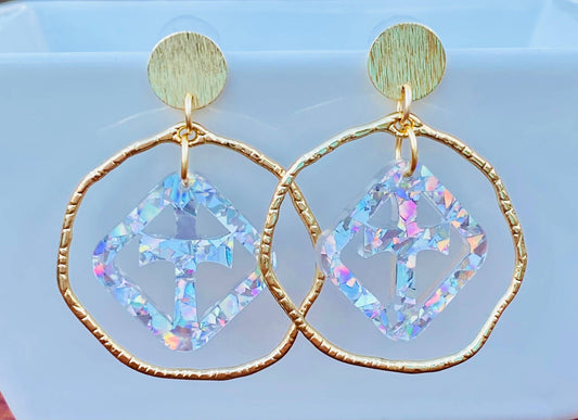 Iridescent Faith Cross Hoop Earrings