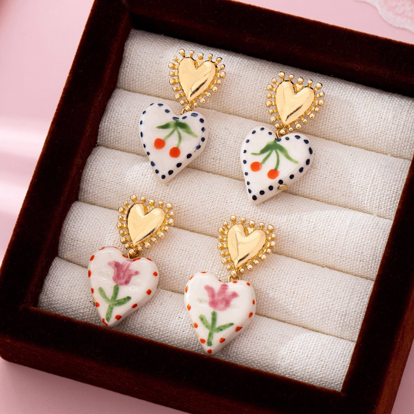 Heart Ceramic Drop Earrings