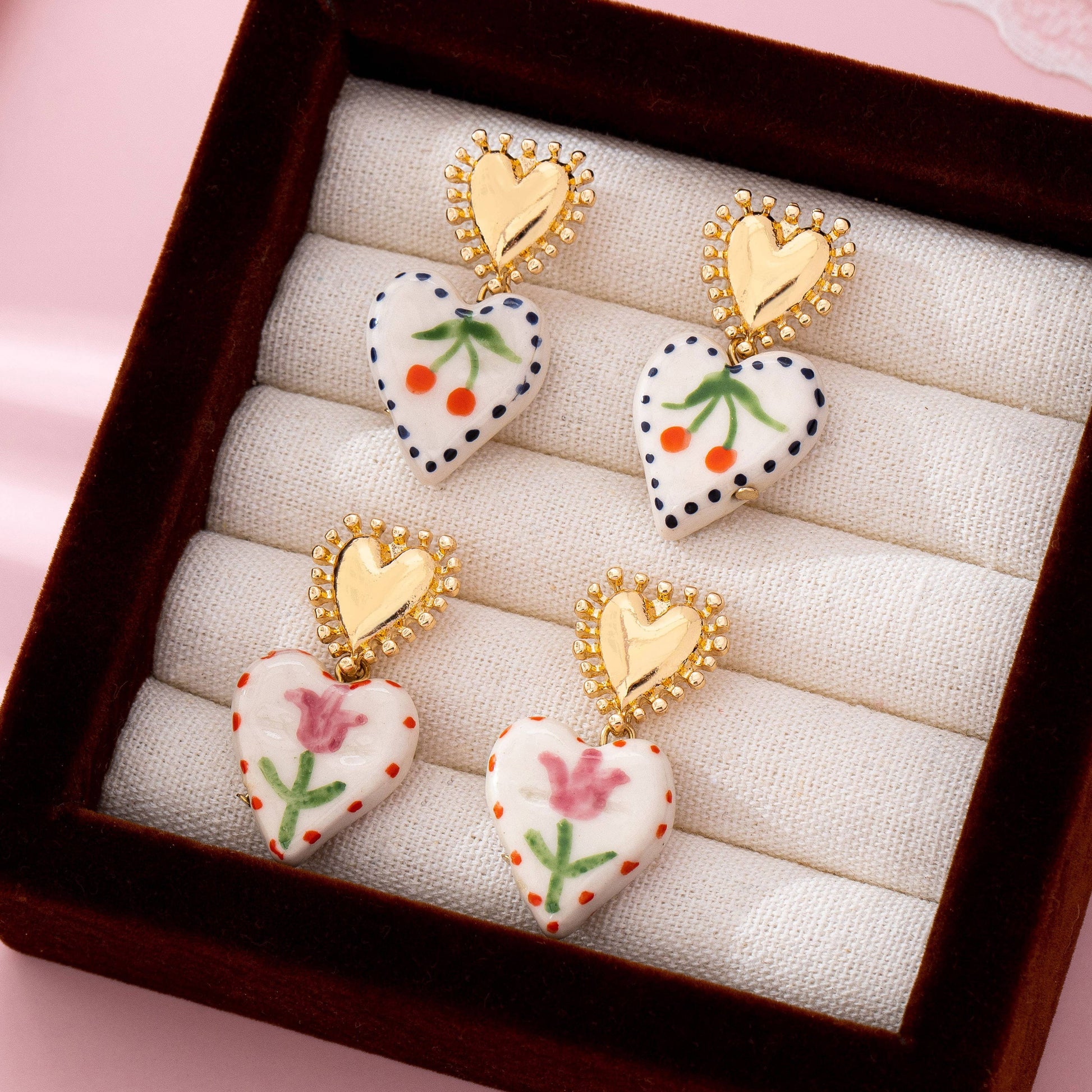 Heart Ceramic Drop Earrings