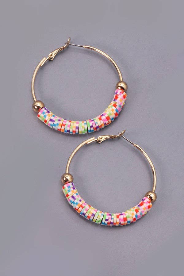 COLORFUL HEISHI CLAY BEADED HOOP EARRINGS