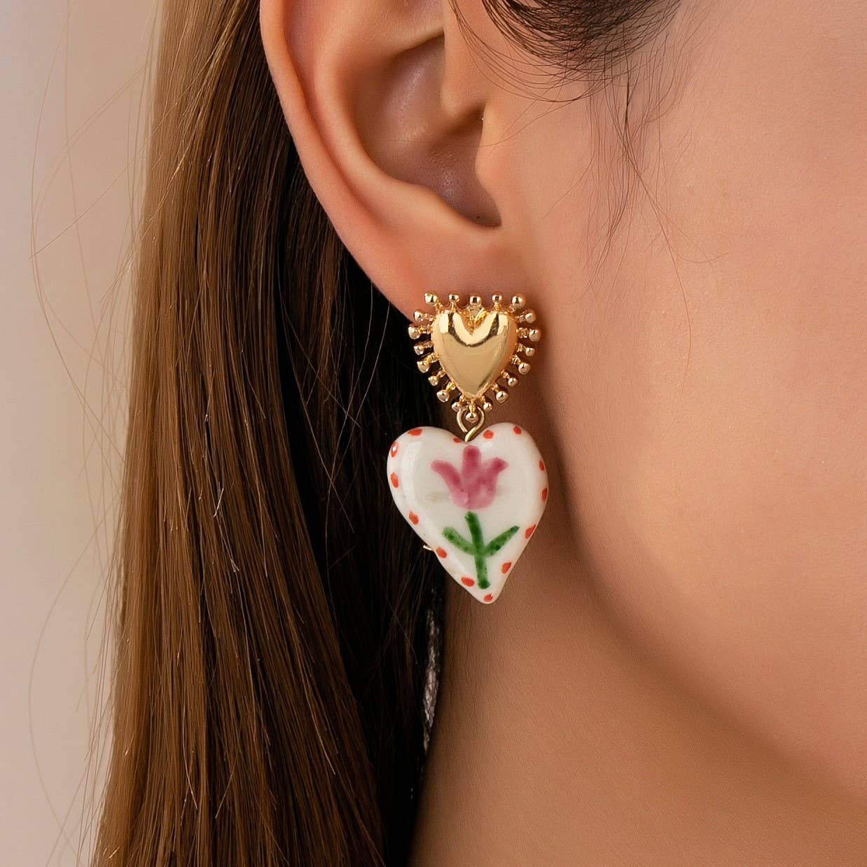 Heart Ceramic Drop Earrings