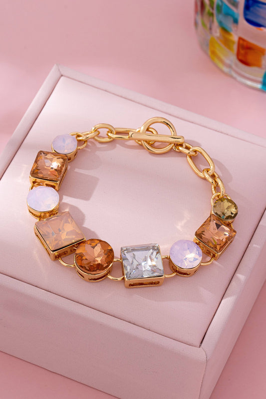 Pastel Multi-Crystal Gold Link Toggle Bracelet