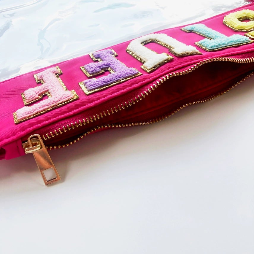 Clear Zippered Varsity Patch Pouch