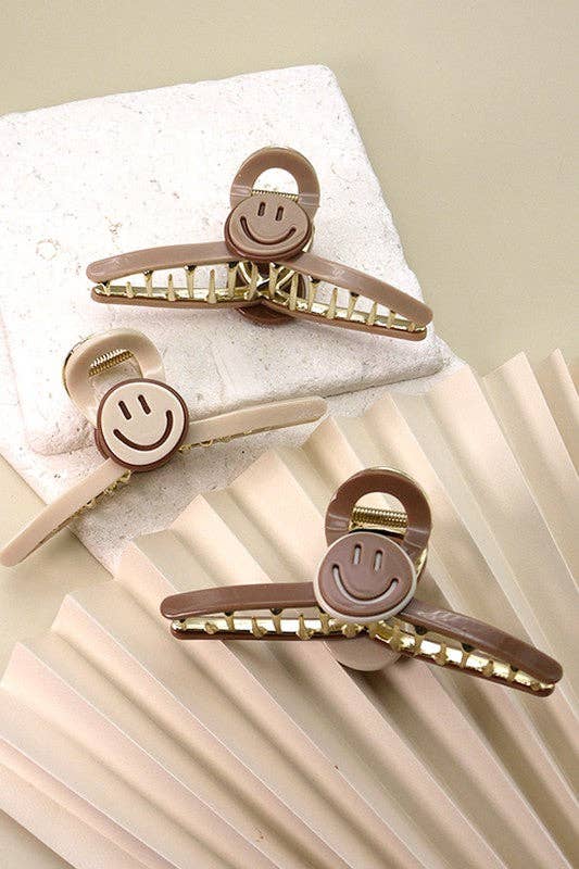 LARGE SMILEY CELLULOSE HAIR CLAW CLIPS
