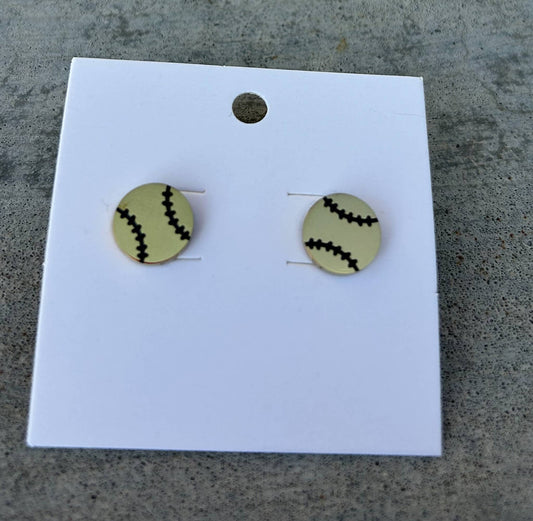 Baseball or Softball Stud Earrings in Gold