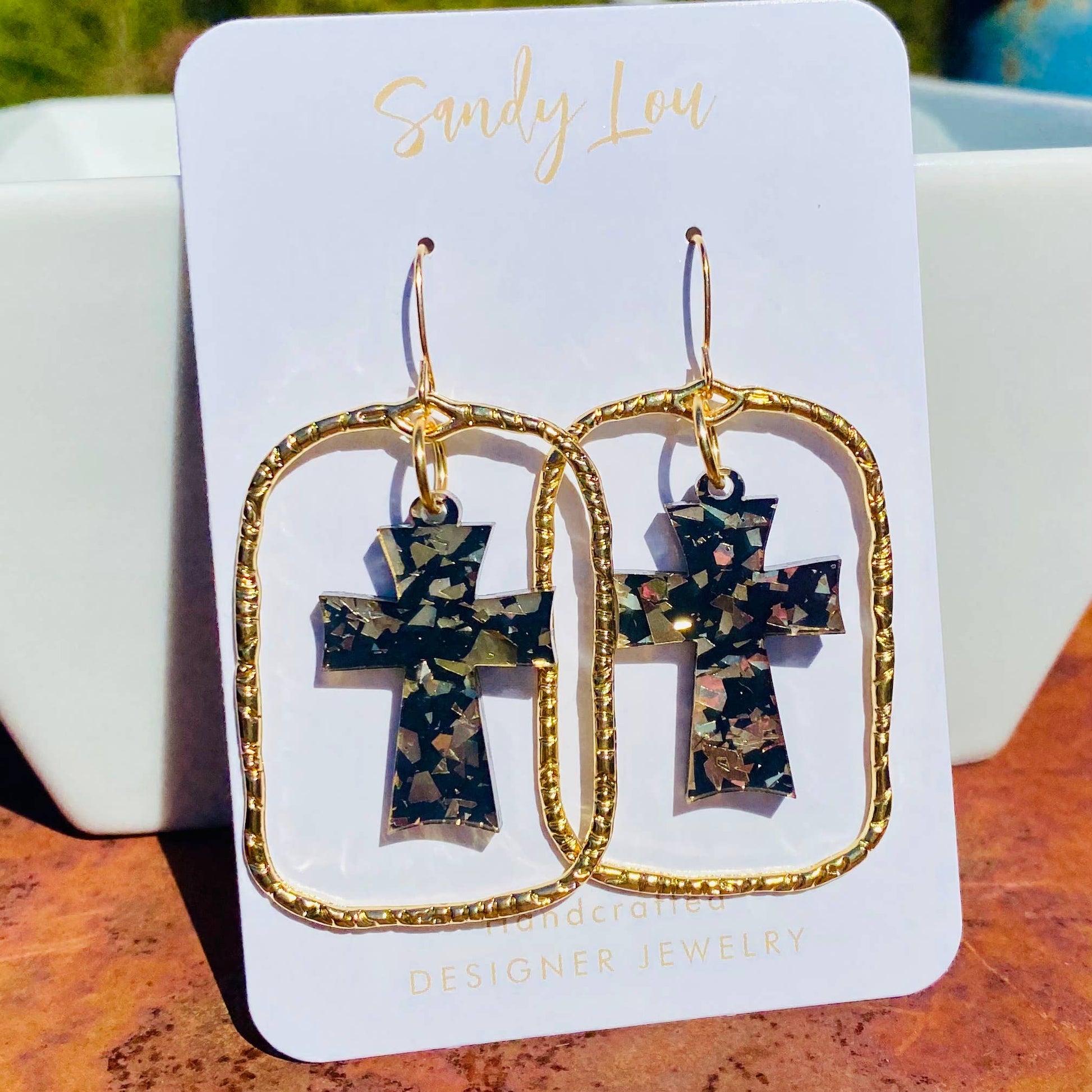 Twilight Textured Gold Cross Earrings