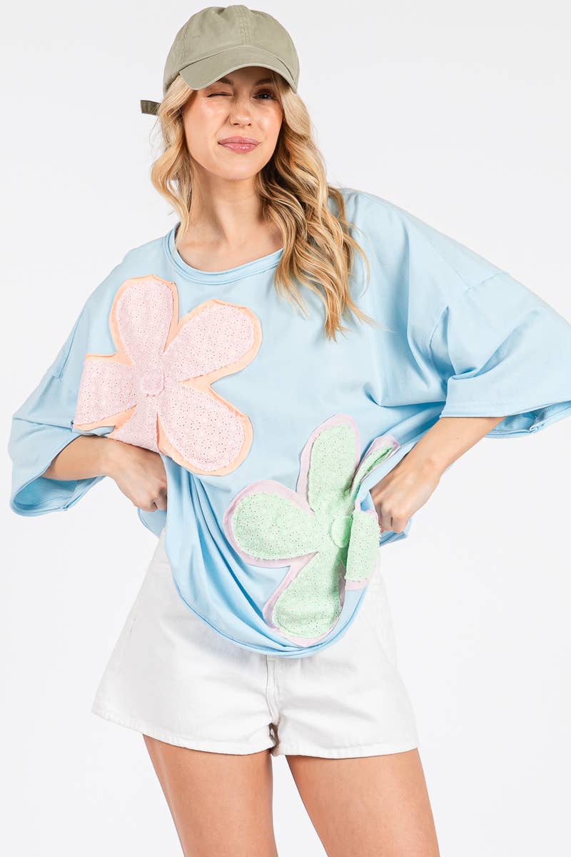 WASHED FLORAL PATCHWORK OVERSIZED TEE