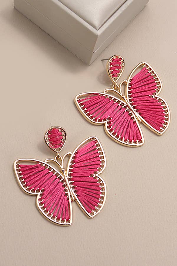 HANDMADE RAFFIA RATTAN BUTTERFLY EARRINGS