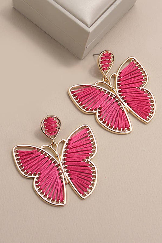 HANDMADE RAFFIA RATTAN BUTTERFLY EARRINGS