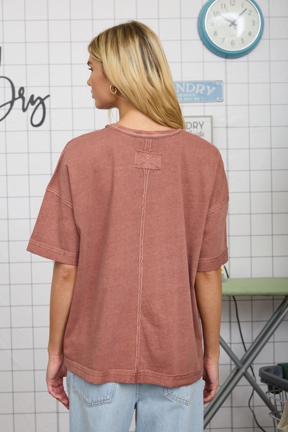 WASHED EXPOSED SEAM RELAXED KNIT T-SHIRT