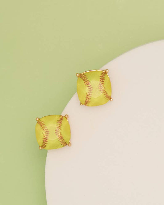 Gameday Cushion Cut Softball Post Stud Earrings