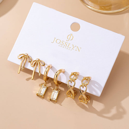 Baguette Stone Hoop, Bow Trio Earring Set
