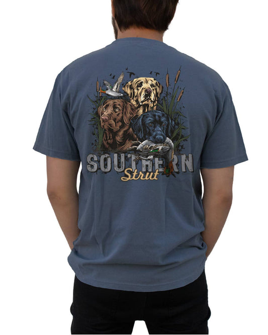 Men’s Lab Trio Duck Hunting Graphic T-Shirt – Blue Jean: Blue Jean