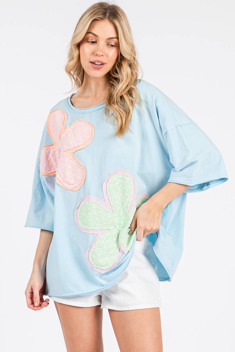 WASHED FLORAL PATCHWORK OVERSIZED TEE