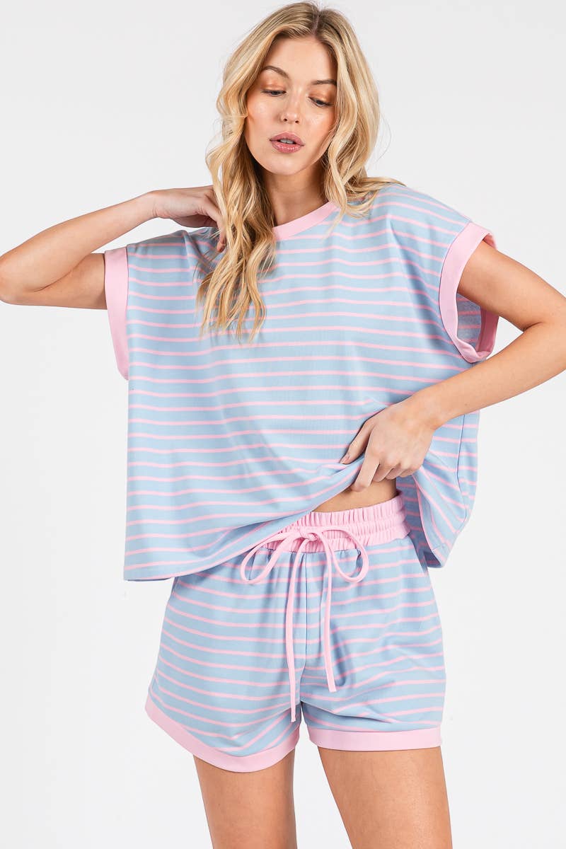 STRIPED TERRY TOP AND SHORT SETS