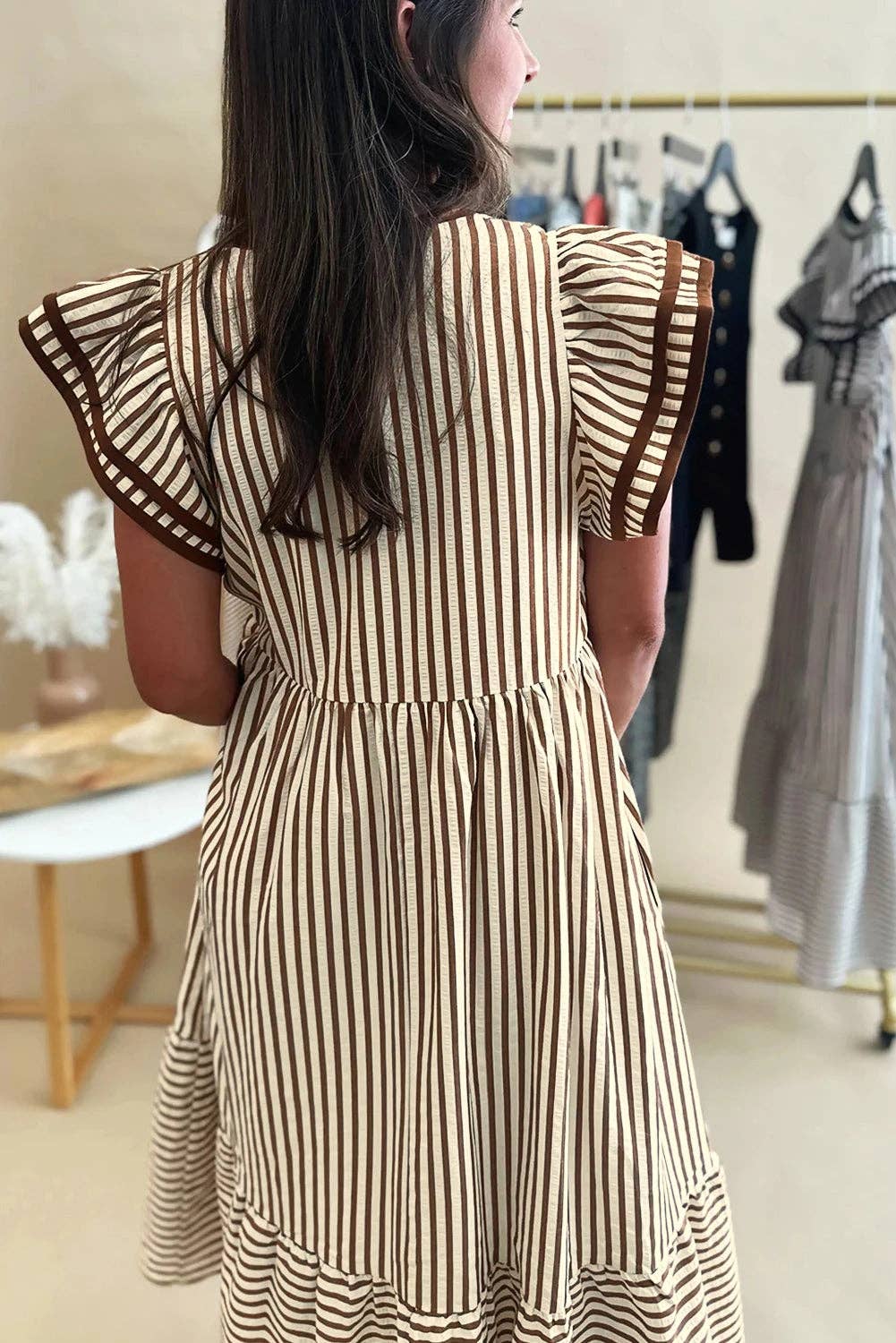 Stripe Double Ruffled Short Sleeve Dress