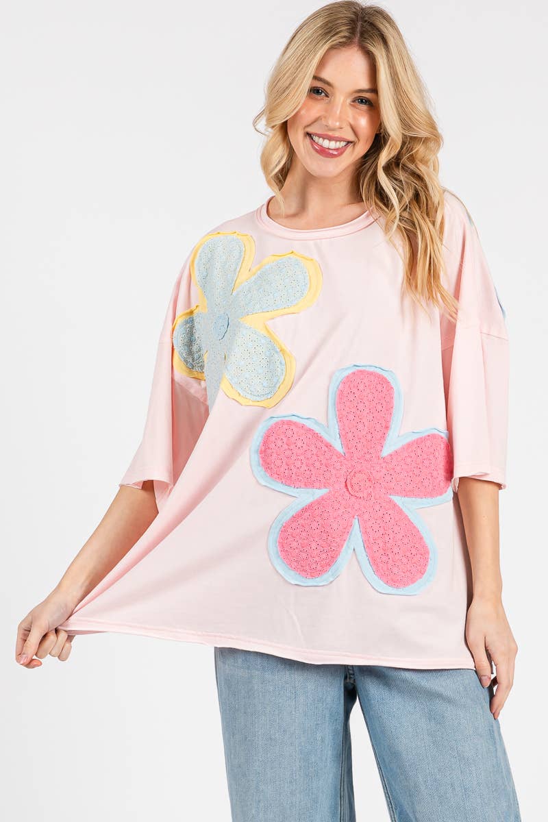WASHED FLORAL PATCHWORK OVERSIZED TEE