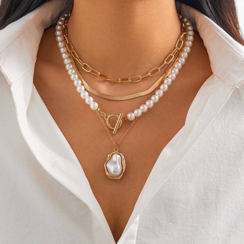 Pearl Charm Toggle Necklace