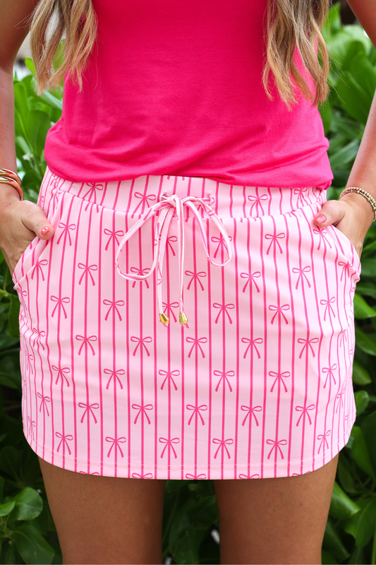 Bow Stripes Skort: Pink / Large