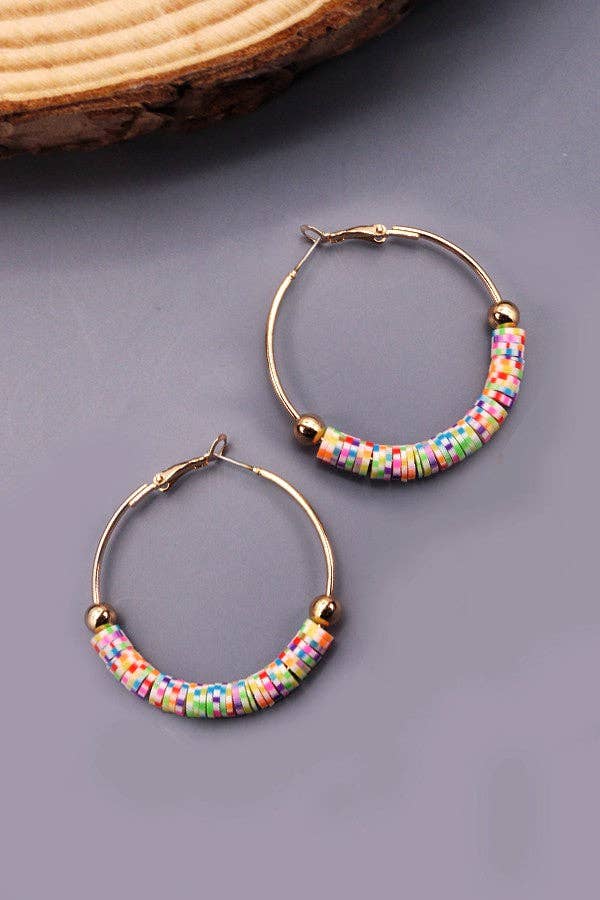 COLORFUL HEISHI CLAY BEADED HOOP EARRINGS